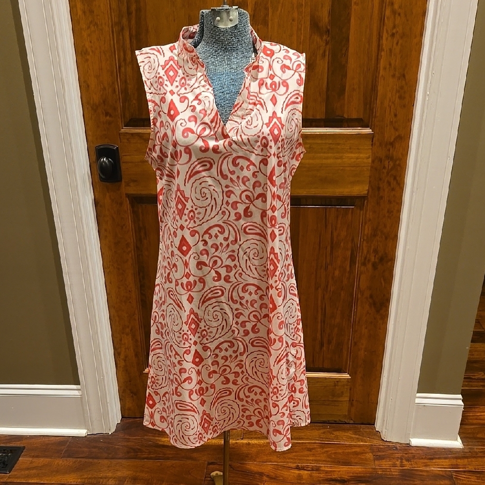 Pink and White Sleeveless Mini Dress with Cowl Neck